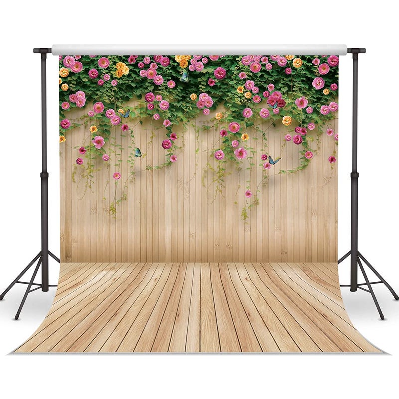 WOLADA Spring Flower Wall Backdrop Colorful Roses with Butterflies Background Ideal for Spring Photo Shoots Wedding Bridal Shower Garden Themed Parties Studio Props 10x10FT 8909 - Image 1